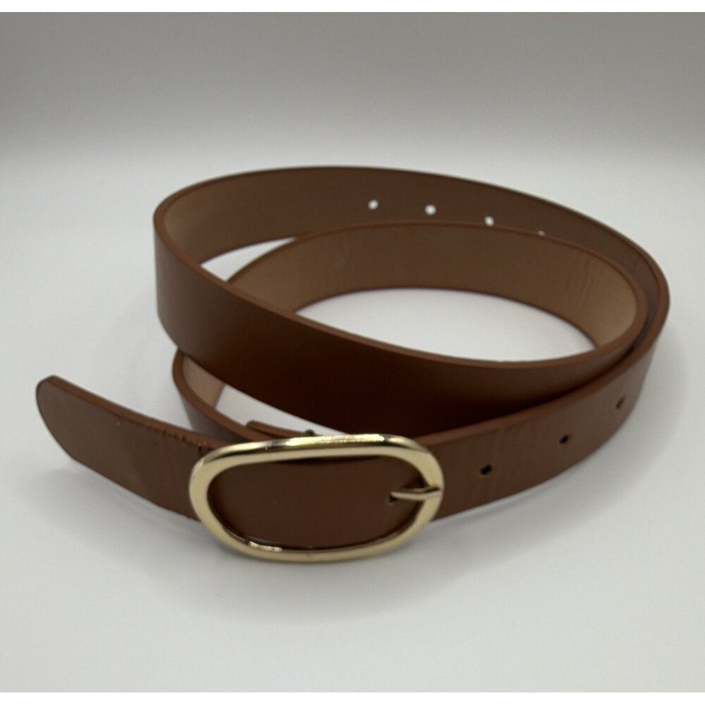 Brown Women’s Basic Belt Size 34 Adjustable Gold-Tone Oval Buckle Solid